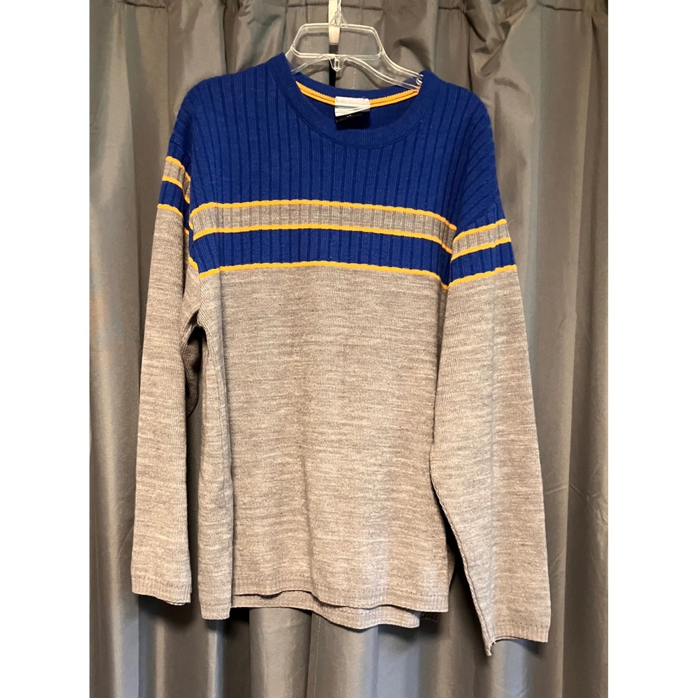 Vintage Vans Sweater Mens L Gray Blue Skate Wear Crewneck Made in Canada 1980s